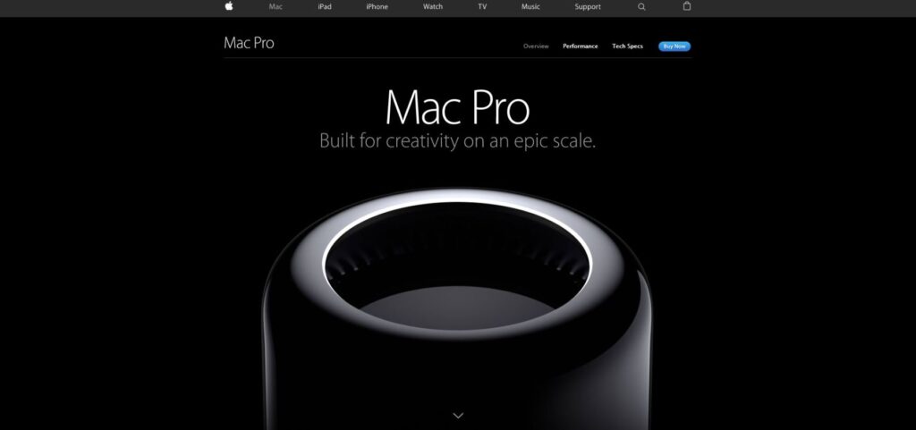 Elegante background color negro página oficial de Apple para sus productos